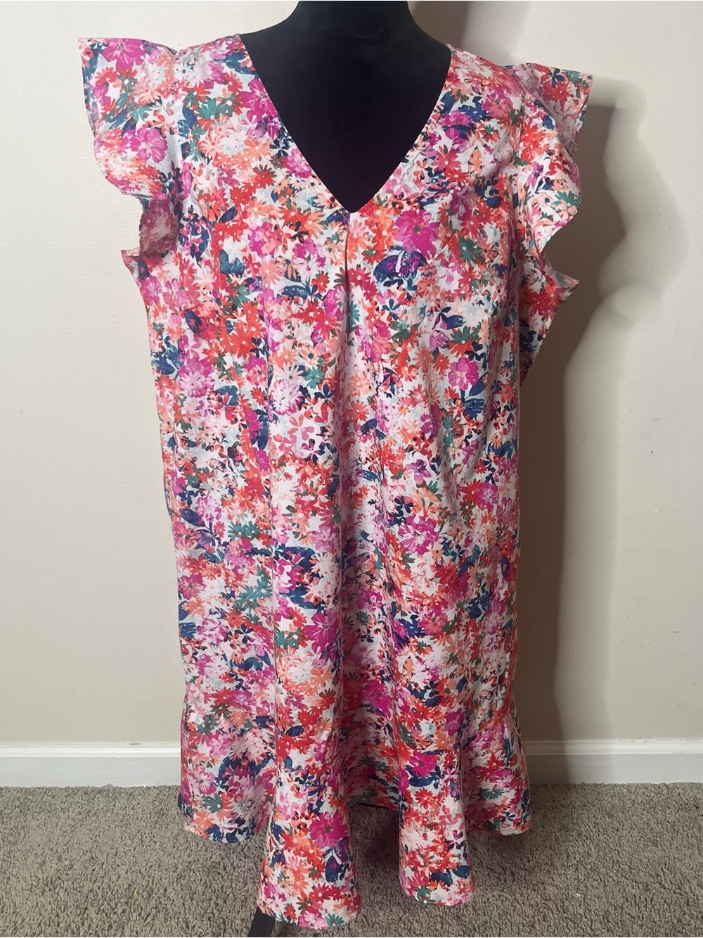 J. Crew Mercantile Women’s Pink Floral V~Neck Flutter Sleeve Hem Shift Dress 20